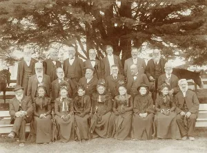 Victorian Era Photography Prints: Reunion of the survivors of the ship Margaret, 1903 (sepia photo)
