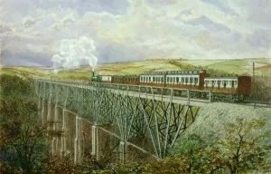 Cornwall Railway History Prints: Cornwall Railway, The Gover Viaduct (w / c on paper)