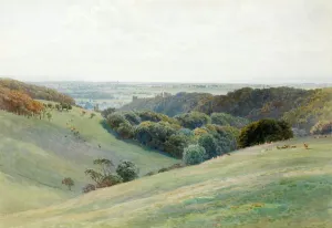 British Landscape Artwork Prints: Arundel Castle from the Deer Park, Sussex, 1884 (w / c on paper)