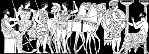 Ancient Greek Warriors Prints: 19th century Idealised illustration of Ancient Greek warriors