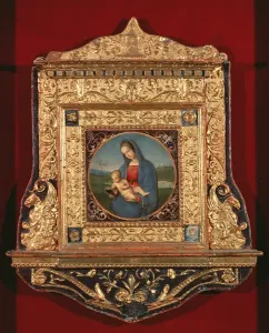 Virgin and Child Print, oil on wood