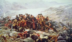 Prints of PNP316627 The Last Stand of the 44th Regiment at Gundamuck during the Retreat from Kabul, 1841, 1898 (oil on canvas) by Wollen Essex Prints: The Last Stand of the 44th Regiment at Gundamuck Print, 1898