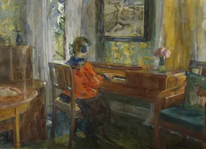 Children Prints: At Great-Grandmother's Piano Print (1921, Oil on Canvas)