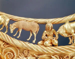 Prints of XBP343631 Milking of Sheep, detail of a gold pectoral from Tolstaya Mogila, Scythian, 4th century BC by Scythian, (4th century BC); Historical Museum, Kiev Ukraine Prints: Fine Art Print: Scythian Gold Pectoral, 4th century BC