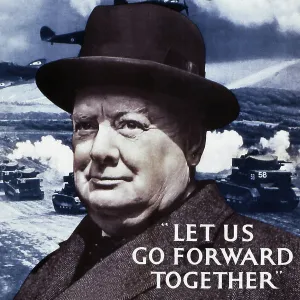 Prints of GBW860832 Let Us Go Forward Together, 1940 (colour litho) by English School, (20th century); Private Collection; (add.info.: Winston Churchill (1874-1965)); © Galerie Bilderwelt Poster Prints: Colour lithograph print of Winston Churchill in 1940