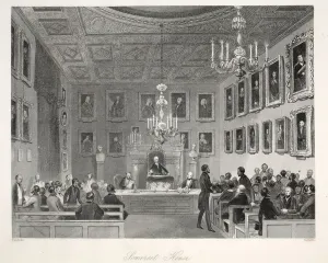 Victorian Era Lithograph Prints: Somerset House, from London Interiors with their Costumes and Ceremonies pub