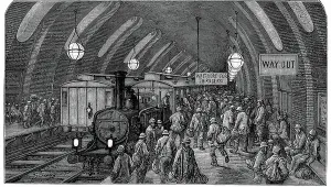 London Underground History Prints: The Workmen's Train'. From Gustave Dore and Blanchard Jerrold London: A Pilgrimage London 1872