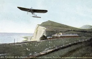 Prints of LSE4095258 Crossing the Channel - Blériot arrives in Dover Aviation Prints: Early 20th-century Print of Blériot's Channel Crossing