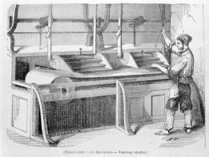 19th Century Engraving Print: Wholesale Sieving of Tobacco