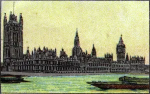 London River Thames Scene Prints: Westminster's parliament has London on the banks of the Thames in England
