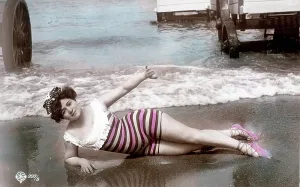 Woman In Swimsuit Prints: A woman in bathing suit by the sea