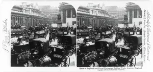 Victorian Era Transport Prints: Horse-drawn traffic outside the Royal Exchange