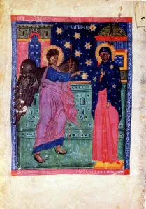 Prints of UIG5306200 The annunciation. from an illuminated 14th century. Armenian manuscript. from Matenadaran. Yerevan. Armenia; Universal History Archive/UIG Armenia Prints: 14th Century Armenian Illuminated Print of The Annunciation
