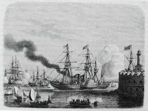Isambard Kingdom Brunel Design Prints: SS Great Western, centre, British steamship arriving in New York after her first Atlantic crossing