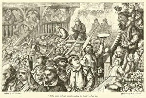 'As he went, he kept intently reading his book' (engraving)