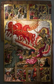 Conveyances Gallery: The Ascension of the Prophet Elijah and scenes from his life, 17th century (oil on wood)
