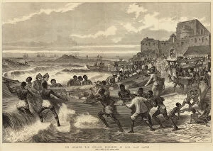 Cape Coast Collection: The Ashantee War, Invalids embarking at Cape Coast Castle (engraving)