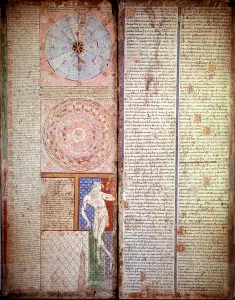 Astrological and astronomical diagram. Page taken from the Catalan Atlas (Catalan map Astrological and astronomical diagram. Page taken from the Catalan Atlas (Catalan map