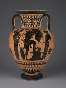 Athenian Attic black-figure amphora with Heracles carrying the Erymanthean boar, c Athenian Attic black-figure amphora with Heracles carrying the Erymanthean boar, c