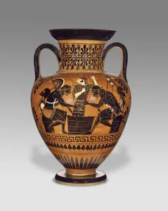 Athenian Attic black-figure neck amphora with Ajax and Achilles, c.510 BC (terracotta) Athenian Attic black-figure neck amphora with Ajax and Achilles, c.510 BC (terracotta)
