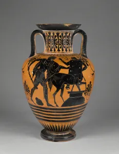 Athenian Attic black-figure neck amphora with Heracles and centaur, c.480-60 BC Athenian Attic black-figure neck amphora with Heracles and centaur, c.480-60 BC