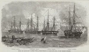 Attack and Destruction of Russian Works, at the Entrance of Balder River, Riga, by the Courland Squadron (engraving)