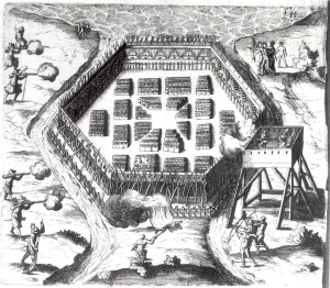Attack on an Iroquois village from Voyages de la France Occidentale, dite Canada' Attack on an Iroquois village from Voyages de la France Occidentale, dite Canada'