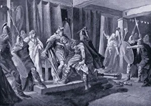 Attempted assassination of King Edwin of Northumbria AD 626, 1920's (litho) Attempted assassination of King Edwin of Northumbria AD 626, 1920's (litho)