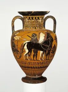 Attic black-figure neck amphora with apotheosis of Heracles, c.530-20 BC (terracotta) Attic black-figure neck amphora with apotheosis of Heracles, c.530-20 BC (terracotta)