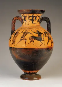 Attic black-figure neck amphora with Heracles pursuing a centaur, c.530 BC (terracotta) Attic black-figure neck amphora with Heracles pursuing a centaur, c.530 BC (terracotta)