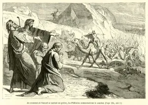 Au moment ou Samuel se mettait en priere, les Philistins commencerent le combat (engraving) Au moment ou Samuel se mettait en priere, les Philistins commencerent le combat (engraving)