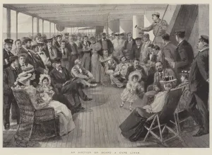Sea Travel Gallery: An Auction on Board a Cape Liner (engraving)