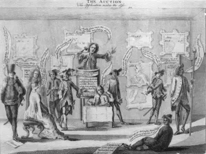 The Auction, by Matthew Darly, circa 1756 (engraving) The Auction, by Matthew Darly, circa 1756 (engraving)