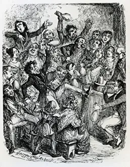 Audience at a lecture enjoying the effects of laughing gas (nitrous oxide). Illustration of 1834 by George Cruikshank Audience at a lecture enjoying the effects of laughing gas (nitrous oxide). Illustration of 1834 by George Cruikshank