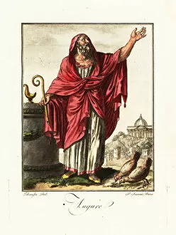 Fortune Telling Gallery: Augur performing ex tripudiis ritual, ancient Rome. 1796 (engraving)