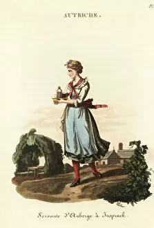 Austrain waitress at an inn in Innsbruck, Tyrol, 18th century. 1823 (engraving)