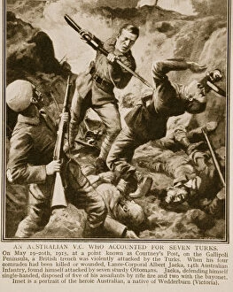 War & Military Scenes: 20th Century Gallery: An Australian V.C. who accounted for seven turks, 1914-19 (litho)