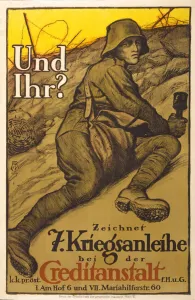 Austrian Fundraising Poster, Und Ihr? Zeichnet 7. Kriegsanleihe bei der Austrian Fundraising Poster, Und Ihr? Zeichnet 7. Kriegsanleihe bei der