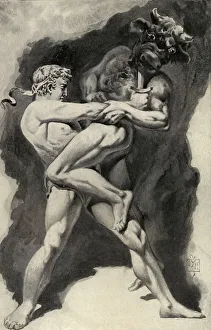 The Awful Fight between Theseus and the Minotaur, from Myths from Many Lands, published 1912 (litho) The Awful Fight between Theseus and the Minotaur, from Myths from Many Lands, published 1912 (litho)