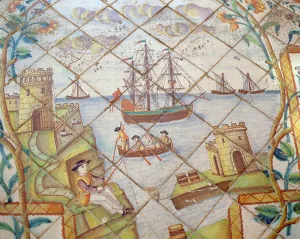 Azulejos tiles depicting a port with ships (ceramic) Azulejos tiles depicting a port with ships (ceramic)