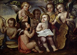 Baby Jesus with angels playing musical instruments, 17th century Baby Jesus with angels playing musical instruments, 17th century