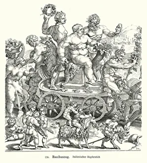 Bacchus, Roman god of wine and fertility (copper engraving) Bacchus, Roman god of wine and fertility (copper engraving)