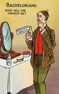 Bachelorland: single man worried about his appearance (chromolitho) Bachelorland: single man worried about his appearance (chromolitho)