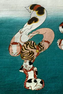 Baloon Fish (Fugu) Series Cats forming written Characters (Neko no ateji), c.1842
