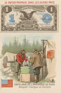 Banker and moneychanger, Klondike, Alaska, USA (chromolitho) Banker and moneychanger, Klondike, Alaska, USA (chromolitho)