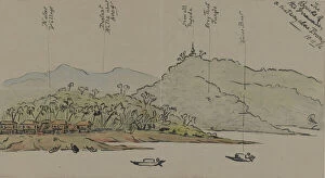 Annotations Gallery: The Banks of the Irrawaddy, Burma, 1886 (w / c with pen & ink on paper)