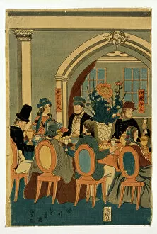 Bourgeoisie Gallery: Banquet of five nations (Yokohama club) par Utagawa, Yoshitomi (active 1850-1870)