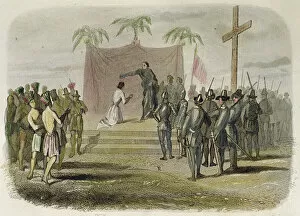 The baptism of the king of the island of Cebu and five hundred other Indians by members of the Magellan expedition