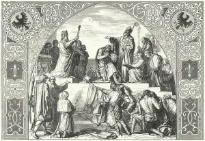 The baptism of the Saxon chieftain Widukind, 785 (engraving) The baptism of the Saxon chieftain Widukind, 785 (engraving)