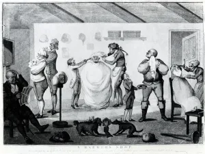 A Barbers Shop, published by William Dickinson (1746-1823), 1785 (engraving) A Barbers Shop, published by William Dickinson (1746-1823), 1785 (engraving)